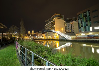 Lincoln City, UK 12/23/2019 City Lights Reflected In Water