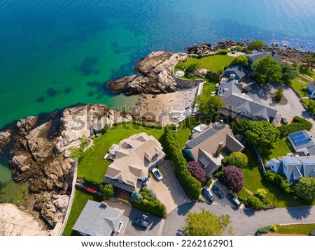 Lincoln House Point and luxurious coastal mansions aerial view between Fishermans Beach and Eisman's Beach in town of Swampscott, Massachusetts MA, USA. 