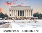 Lincoln memorial and pool at winter sunset, Washington DC, USA