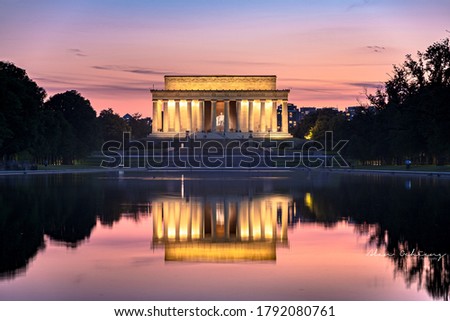 Lincoln Memorial and reflecting pool. Viewed from the World War II Memorial