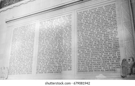 Lincoln Memorial - Speech Of Abraham Lincoln Carved In Stone - WASHINGTON DC / COLUMBIA - APRIL 7, 2017