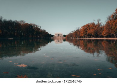 Lincoln Memorial In Washing DC Seen From The WW2 Memorial, Reflection