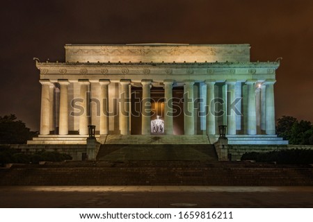 The Lincoln Memorial in Washington D.C. on a cloudy night