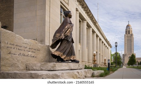 Lincoln, NE - May 23, 2022: Statue Of Susan La Flesche Picotte, Native American Doctor Near Nebraska State Capitol