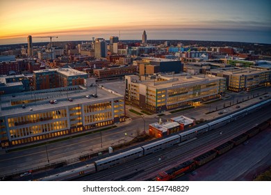 Lincoln, Nebraska, United States 5-1-22 Amtrak Train On Layover At Daybreak In The Midwest