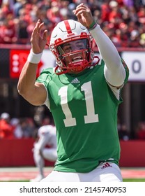 
Lincoln, Nebraska, USA - April 9, 2022: University Of Nebraska Quarterback Casey Thompson Celebrates During The Annual Red-White Spring Game At Memorial Stadium In Lincoln.