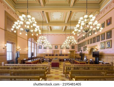 LINCOLN, NEBRASKA, USA - AUGUST 4, 2022: Old Supreme Court Chamber And Courtroom In The Kansas State Capitol Building