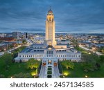 Lincoln, Nebraska, USA cityscape at the capitol building at twilight.