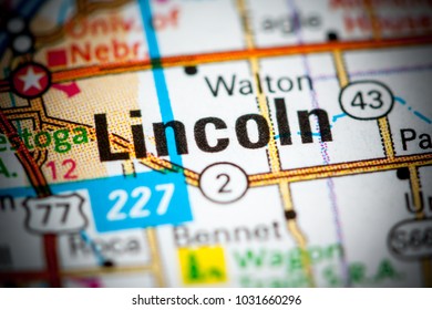 Lincoln. Nebraska. USA On A Map.