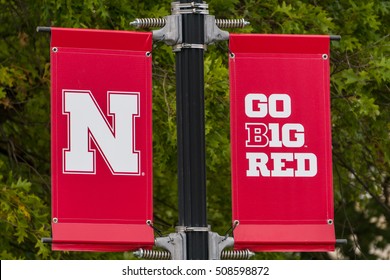 LINCOLN, NE/USA - OCTOBER 2, 2016: Logo and flag on the campus of the University of Nebraska.