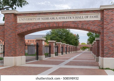 LINCOLN, NE/USA - OCTOBER 2, 2016: University of Nebraska Athletics Hall of Fame walkway on the campus of the University of Nebraska.