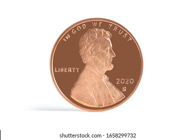  Lincoln Penny Copper Coin 2020 S Straight view on White Background Currency - Shutterstock ID 1658299732