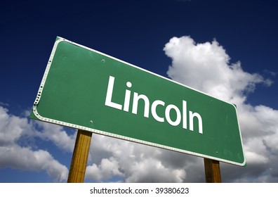 Lincoln Road Sign with dramatic blue sky and clouds - U.S. State Capitals Series.