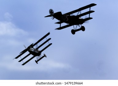 Lincolnshire Aviation heritage centre, East Kirkby, Lincolnshire, UK. 03 August 2019. Air Show. The Fokker Dr.I, often known simply as the Fokker Triplane, was a World War I fighter aircraft.