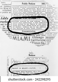 Lindbergh Baby Kidnapping. Two Notices In New York City Newspapers Attempted To Pay The Lindbergh Kidnappers The Ransom Money. 1932.