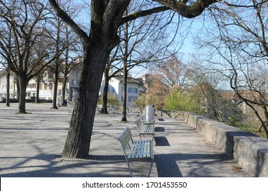 Zürich/Switzerland: The Lindenhof A Tourist Hot Spot In The Old Town Above The Limmat River Is Empty Due To Corona CoVid19 Virus