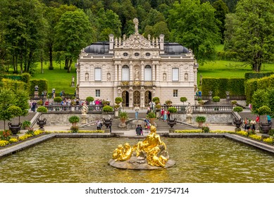 LINDERHOF, GERMANY - AUGUST 28,2014 - Linderhof Palace is a Schloss in Germany, in southwest Bavaria near Ettal Abbey. It is the smallest of the three palaces built by King Ludwig II of Bavaria