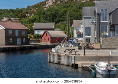 Lindesnes, Norway - August 03 2021: New Summer Houses And Old Boat Houses At Lillehavn.