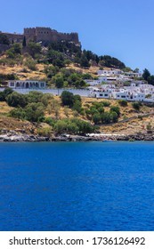 Lindos Village on Rhodes, Greece. Panorama made of the sea. - Shutterstock ID 1736126492