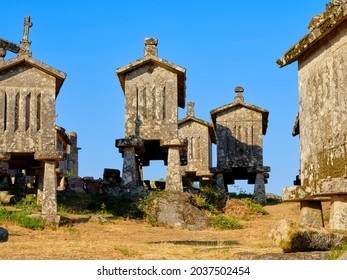 Lindoso Granary In Peneda Gerês National Park, Portugal. Ancient Barns Raised Above The Ground To Protect The Grain From Rodents.