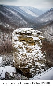 Lindy Point at Blackwater State Park in West Virginia. Unique rock formation with mountain valley in the background. Taken in the winter. 