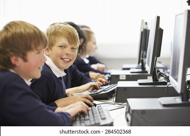Line Of Children In School Computer Class