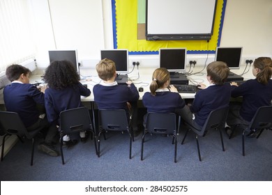 Line Of Children In School Computer Class