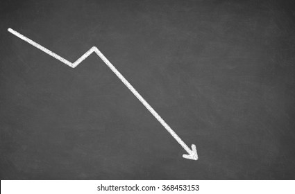 Line Graph Showing A Downward Trend. White Chalk On Blackboard