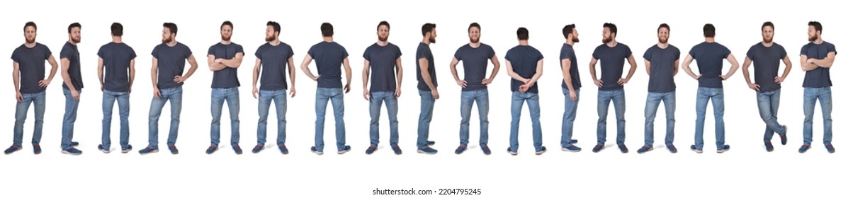 line of large group on same man standing on white background - Shutterstock ID 2204795245