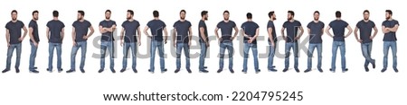 line of large group on same man standing on white background