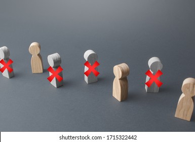 Line of people with red X. Loss of jobs and massive staff employees job cuts. Reductions and work layoffs due to restrictive quarantine and pandemic. Unemployment and crisis. lay off employees - Shutterstock ID 1715322442