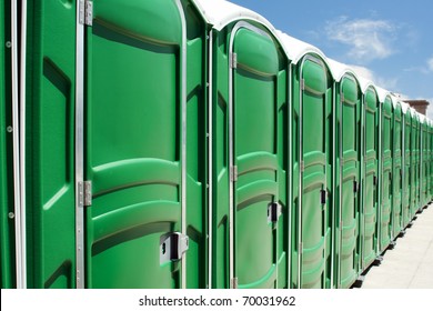 The line of portable toilets