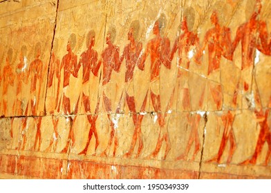 Line Of Soldiers In A Scene From The Early New Kingdom Mortuary Temple Of Queen Hatshepsut At Thebes In Egypt