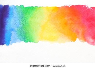 line watercolor texture in rainbow colors on white paper 