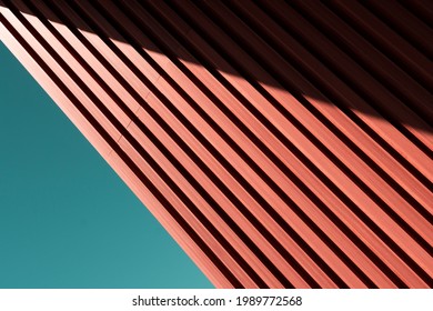 line of wood in detail building and green blue sky abstract architecture background