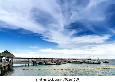 Line Of The Yellow Buoy On The Sea,safety Area For Tourists Swiming At Kohland,Pattaya,Thailand. With Blue Sky.yellow Buoy.