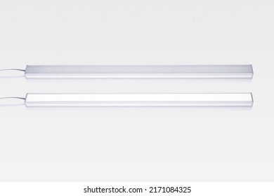 Linear led lighting. LED lights, track LED lamp. Office lighting. Composition of linear lamps. New technologies. High power linear SMD white lighting LED isolated on white background