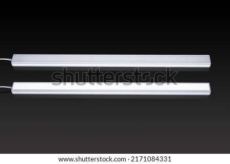 Linear led lighting. LED lights, track LED lamp. Office lighting. Composition of linear lamps. New technologies. High power linear SMD white lighting LED isolated on white background