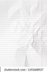 Lined Crumpled White Paper Background.