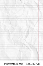 Lined Crumpled White Paper Background.