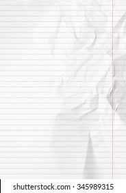 Lined Crumpled White Paper Background.