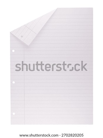 Lined notebook paper with folded corner and punched holes