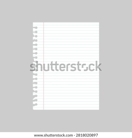 Lined Notebook Paper Sheet with Left Spiral Torn Edge and Red Margin Vector