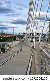 Lined Pedestrian And Bicycle Path Next To The Streetcar  And Bus Roadway Through The Rope Tilikum Crossing Bridge Across The Willamette River In Down Town Portland Oregon