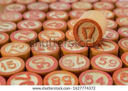 Lined Wooden Lotto Kegs. Bingo barrels. Conceptual Photo