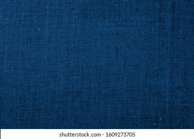 Linen  Cloth Blue Texture Background. Wrinkled Linen Blue Fabric. Classic Blue Colour Trend Of 2020 Year.