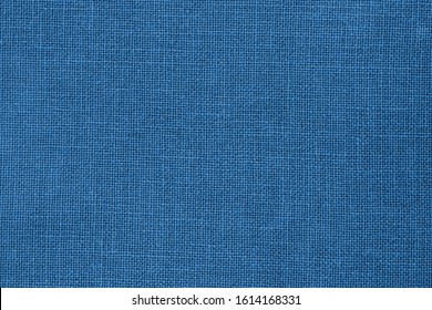 Linen Fabric Blue Texture Background. Linen Navy Cloth. Classic Blue Color Trend Of 2020 Year.