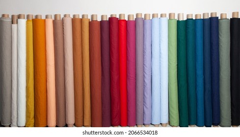 Linen fabric rolls in a row for banner or poster - Shutterstock ID 2066534018
