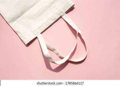 Linen Natural Grocery Bag On A Pink Background. Zero Waste