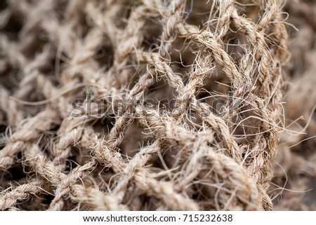Linen rope textured pattern macro view.  Selective focus photography